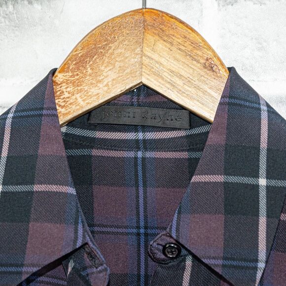 Jenni Kayne Silk Button up Blouse Maroon Blue Plaid Size XS - Picture 3 of 9